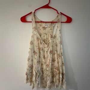 Vintage Aerie Floral Sleeveless Top with Ruffle Hem